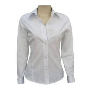Camisas para mujer elastizadas de vestir en colores blanco y negro en talles del 1 al 14 para uniformes corporativos de oficinas y personal de sanidad.