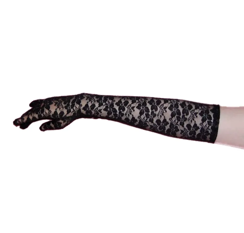 Guantes de encaje 1 Guantes de encaje cortos de 20 cm y largos de 45 cm de longitud en colores negro, rojo y blanco para vestidos de gala y eventos formales.