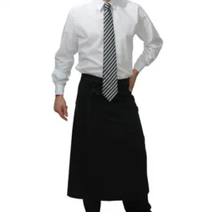 Faldones para mozo cortos y largos en color negro y blanco para uniformes gastronómicos de restaurantes y ropa de trabajo con logo