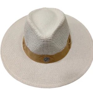 Sombrero panama rafia con cinta cuero en color crudo para regalos empresarios, acciones de marcas y todo tipo de eventos corporativos.