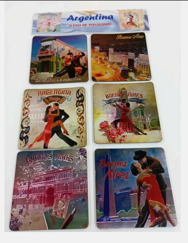 Posa vasos de Argentina 1 Posa vasos de Argentina surtidos en pack por 6 unidades con diseños de Tango por mayor para regalos empresarios.