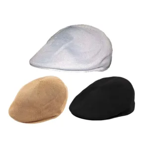 Boinas de hilo tipo cubanas por mayor en colores blanco, negro y beige personalizadas con logo bordado para uniformes corporativos de verano.