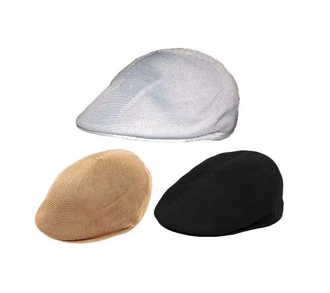 Boina de Hilo tipo Cubana 1 Boinas de hilo tipo cubanas por mayor en colores blanco, negro y beige personalizadas con logo bordado para uniformes corporativos de verano.