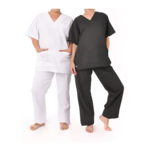 Ambos odontológicos y de limpieza por mayor con chaqueta con broches y pantalón para uniformes de empresas de servicios y sanidad.