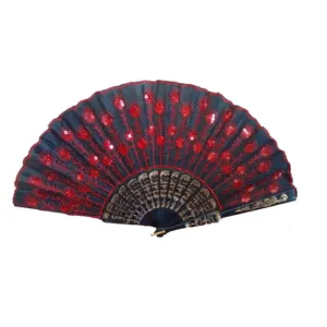 Abanicos con Lentejuelas de Tela por Mayor | Souvenirs y Baile. colores varios para danza, flamenco, comparsas, cotillón y souvenirs de eventos.