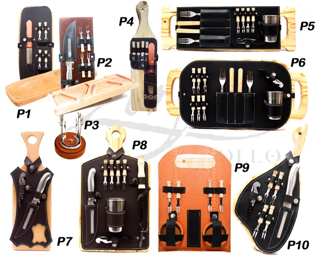 Set para Picada 1 Set para picada modelos varios con platitos copetín pinches y base de madera regional para souvenirs de turismo y regalos corporativos empresarios.