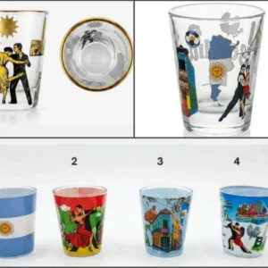 Vasitos tequileros de tango para shots artesanales con motivos de Argentina para regalos empresarios y souvenirs de turismo internacional.