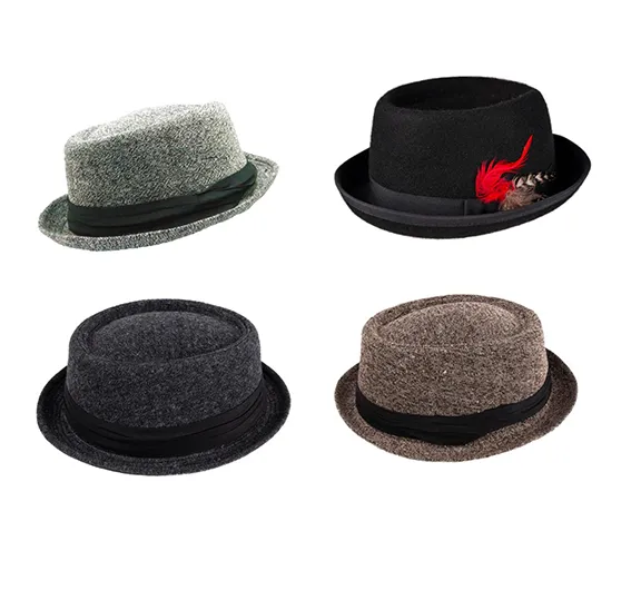 Sombrero Rocky Pork pie 1 Sombrero rocky pork pie de lana en colores negro y gris para regalos empresarios, acciones de marcas y todo tipo de eventos corporativos.