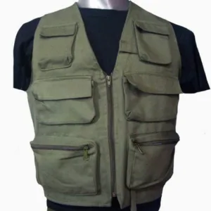 Chaleco multiuso tipo pescador de gabardina en color beige, negro o verde con bolsillos para uniforme de empresas y ropa de trabajo