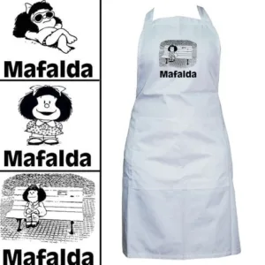 Delantal Mafalda blanco de cocina con detalles blanco y rojo regional para souvenirs de turismo y regalos corporativos empresarios de empresas.
