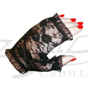 Mitones de encaje sin dedos de color negro para accesorios de vestir de gala, eventos formales y producciones de moda.