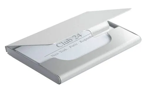 Porta Tarjetas de Aluminio 1 Porta tarjetas de aluminio de bolsillo con logo personalizado por mayor para regalos empresarios ejecutivos y souvenirs de empresas.