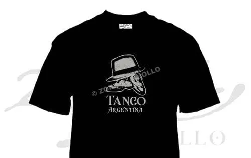 ZC30 Tango Argentina 1 Remera de Tango Argentina con diseño de sombrero y zapatos de baile, souvenir regional de turismo argentino y regalos empresarios.