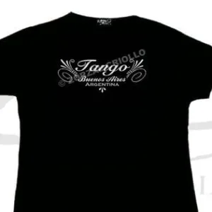 Remera de Tango Buenos Aires con fileteado en color plateado brillante o dorado, souvenir regional de turismo y regalos empresarios.