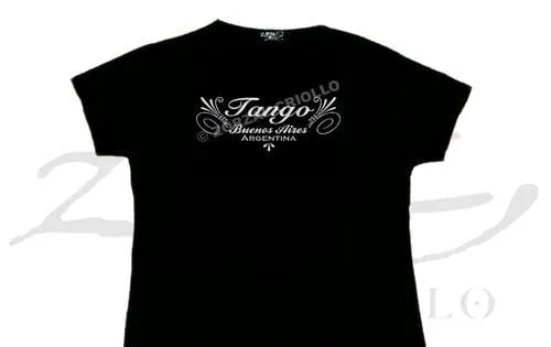 ZC90 Tango Buenos Aires: Argentina 1 Remera de Tango Buenos Aires con fileteado en color plateado brillante o dorado, souvenir regional de turismo y regalos empresarios.