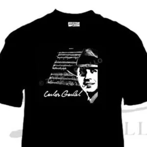 Remera de tango Carlos Gardel con el rostro del cantante, souvenir regional de turismo argentino y regalos empresarios corporativos.