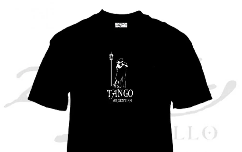ZC80 - Farolito 1 Remera de tango Farolito con pareja bailando y farol porteño, souvenir regional de turismo argentino y regalos empresarios corporativos.