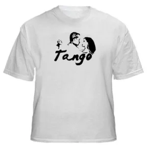 Remera de tango Pareja de Tango con silueta de bailarines, souvenir regional de turismo argentino y regalos empresarios corporativos.