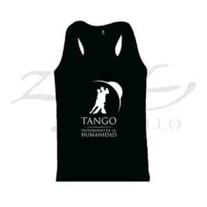 Remera de tango Patrimonio de la Humanidad con pareja bailando, souvenir regional de turismo argentino y regalos empresarios corporativos.