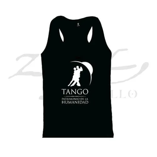 ZC200 - Musulosa Tango: Patrimonio de la Humanidad 1 Remera de tango Patrimonio de la Humanidad con pareja bailando, souvenir regional de turismo argentino y regalos empresarios corporativos.