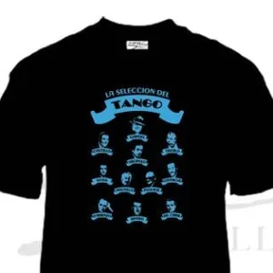 Remera de tango Selección del Tango con músicos y cantantes argentinos, souvenir regional de turismo y regalos empresarios corporativos.