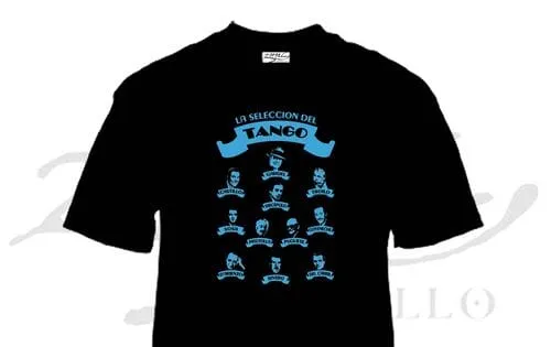ZC2000 - Seleccion del Tango 1 Remera de tango Selección del Tango con músicos y cantantes argentinos, souvenir regional de turismo y regalos empresarios corporativos.