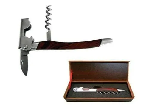 Set Destapador de Vino 1 Set de vino con destapador en caja de madera con logo grabado láser por mayor para regalos empresarios y souvenirs premium de empresas.