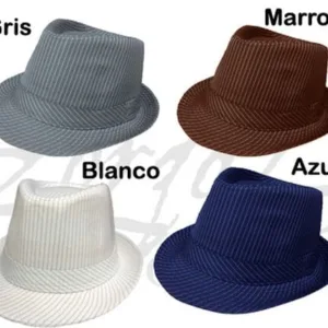 Sombreros rayados fedora en colores varios como negro, blanco, gris y azul para regalos empresarios, acciones de marcas y eventos corporativos.