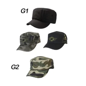 Gorros cubanos estilo Fidel y tipo Kepi por mayor lisos y con apliques personalizados con logo para uniformes corporativos de empresas.