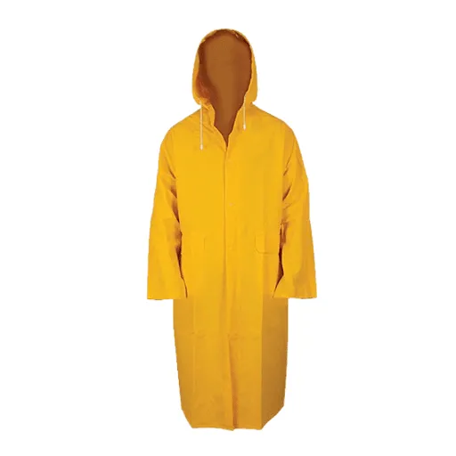Capa de Lluvia Amarilla 1 Capa de lluvia con botones en color amarillo de alta visibilidad fabricada en tela PVC pesada impermeable para uniformes y obras.