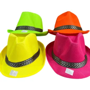 Sombrero fedora cotillón colores fluo variados festivo para regalos empresarios, acciones promocionales de marcas y todo tipo de eventos corporativos.