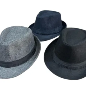 Sombrero tipo fedora de lana o paño en colores negro, gris y azul para regalos empresarios, acciones promocionales de marcas y todo tipo de eventos corporativos.