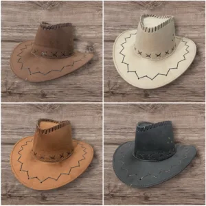 Sombrero vaquero cuerina con costuras en colores marrón, beige y negro de 57/58 cm para regalos empresarios, acciones de marcas y todo tipo de eventos corporativos.