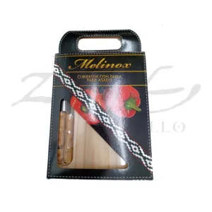Cubiertos y tabla para asado en madera y acero regionales para souvenirs de turismo y regalos corporativos empresarios de empresas.