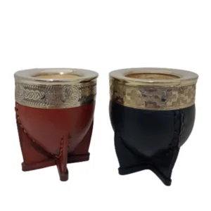Mate imperial de cuero o eco cuero con virola de alpaca premium por mayor para regalos empresarios y souvenirs de empresas.