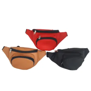 Riñoneras de eco cuero con correa regulable en colores negro, rojo y marrón para accesorios urbanos de uso diario.