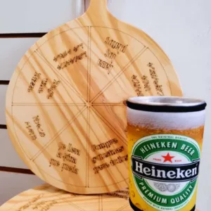 Set tabla para pizza con vaso de aluminio forrado artesanal regional para souvenirs de turismo y regalos corporativos empresarios de empresas.