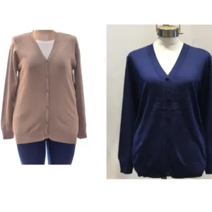 Sweater cárdigan para mujer para uniforme corporativo de abrigo tejido de punto abierto con botones y logo bordado para oficinas