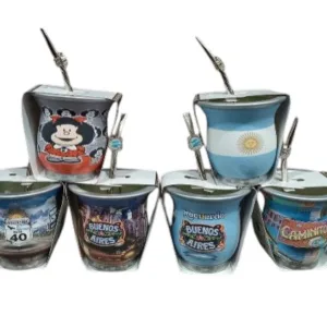 Mates de argentina vidrio forrado con bombilla en modelos varios regionales para souvenirs de turismo y regalos empresarios corporativos de empresas.