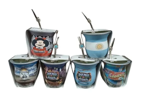 Mates de Argentina 1 Mates de argentina vidrio forrado con bombilla en modelos varios regionales para souvenirs de turismo y regalos empresarios corporativos de empresas.