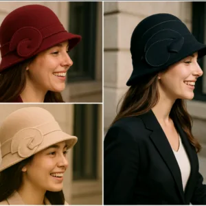 Sombrero mujer simil fieltro tipo paño modelo parisino en talle único ajustable para regalos empresarios, acciones de marcas y eventos corporativos.