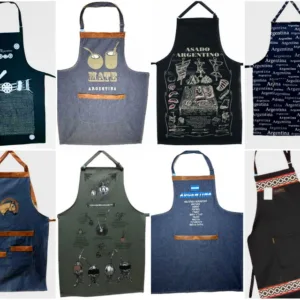 Delantales de Argentina en colores y modelos varios de diseño nacional para souvenirs de turismo y regalos corporativos empresarios de empresas.