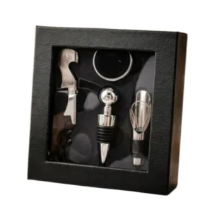 Set de vino cuadrado 4 accesorios con caja de presentación regional para souvenirs de turismo y regalos corporativos empresarios de empresas.