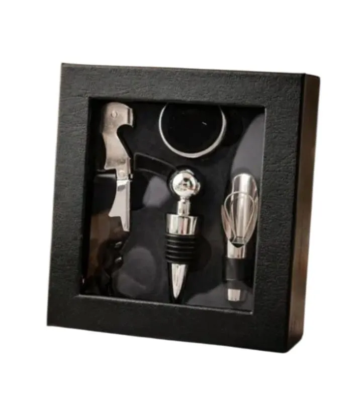 Set de vino cuadrado 1 Set de vino cuadrado 4 accesorios con caja de presentación regional para souvenirs de turismo y regalos corporativos empresarios de empresas.
