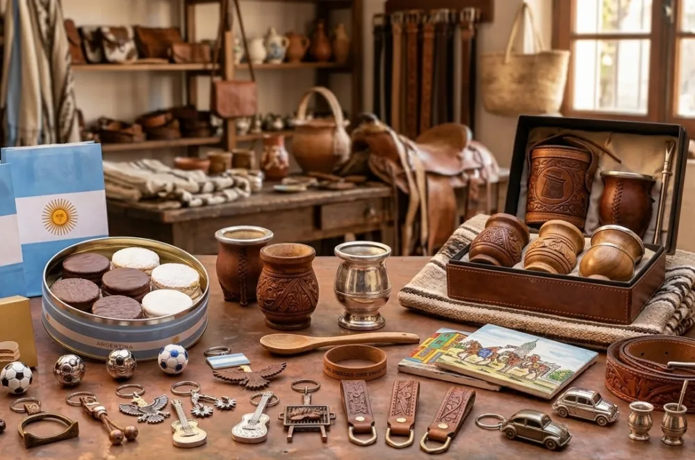 Guía de Souvenirs Argentinos: Cómo elegir el recuerdo perfecto como regalo 1 Tienda de venta de recuerdos de Argentina: catálogo de souvenirs criollos, mates, artesanías de cuero y regalos regionales.