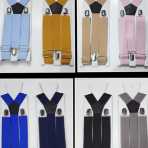 Tiradores elásticos de vestir unisex regulables en modelos lisos, rayados y estampados de colores diversos para uniformes corporativos de empresas.