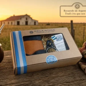 Caja souvenir recuerdo argentina billetera con accesorios regionales para regalos empresarios y souvenirs corporativos de turismo.