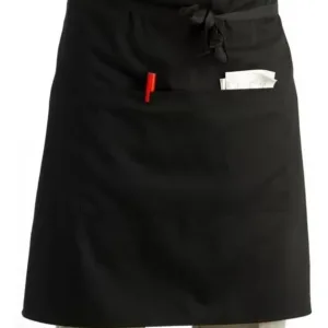 Faldon corto para mozo y personal de barra en color negro o blanco para uniforme gastronómico de cafeterías y ropa de trabajo con logo