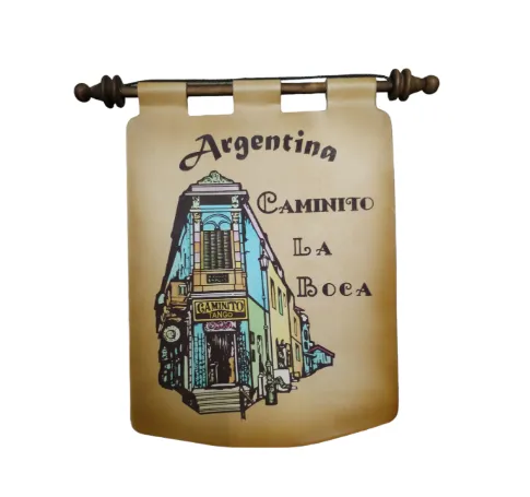 Tapiz de Caminito 1 Tapiz de Caminito de Argentina con diseños regionales tradicionales e ilustrados para souvenirs de turismo y regalos empresarios corporativos.