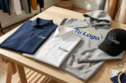 Gorras y remeras con logo bordado preparadas como regalos empresariales para un congreso corporativo en Buenos Aires
